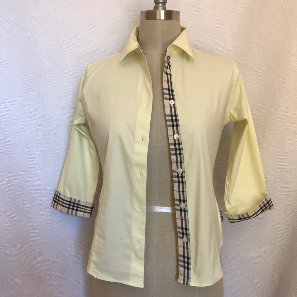 Burberry XS/S pale yellow button up blouse.